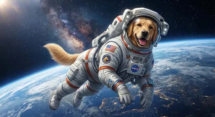 Space explorer dog portrait